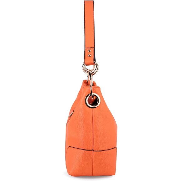 Women's Orange Top Wide Handle Elegant Stylish Satchel Bucket Shoulder Hobo Bag - Picture 9 of 9